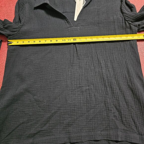 Soft Surroundings Cotton Gauzy Tunic 1X VNeck Collared Pleated Relaxed Lagenlook - Picture 7 of 10